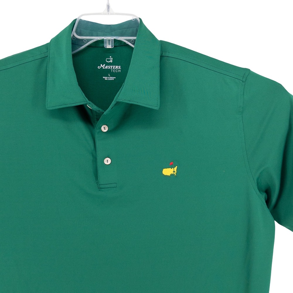 Masters Tech Mens Large Polo Shirt Green Short Sleeve Performance Golf Augusta